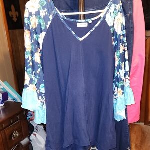 Navy And Floral Blouse